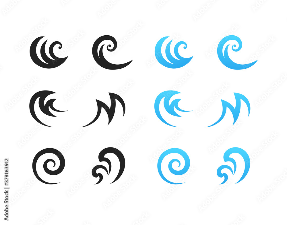 Different water waves logo elements vector template isolated on white background