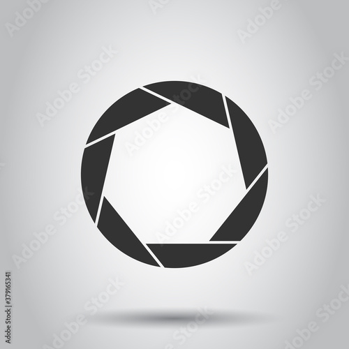 Camera diaphragm icon in flat style. Lens sign vector illustration on white isolated background. Photo snapshot business concept.
