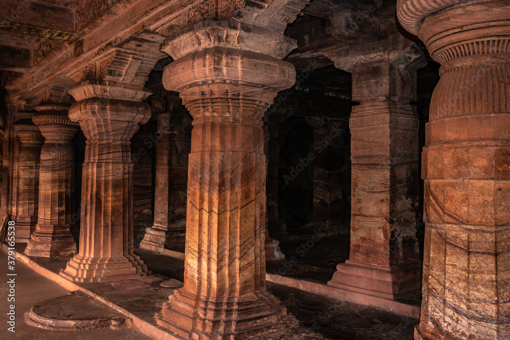 badami cave temple interior pillars stone art in details badami cave temple interior pillars stone art in details