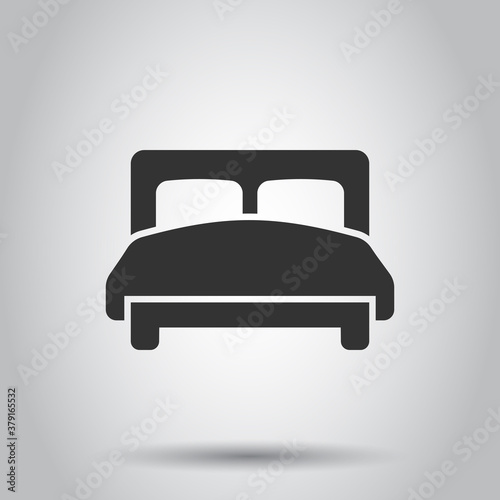 Bed icon in flat style. Bedroom sign vector illustration on white isolated background. Bedstead business concept.