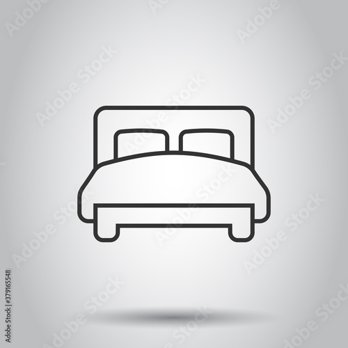 Bed icon in flat style. Bedroom sign vector illustration on white isolated background. Bedstead business concept.