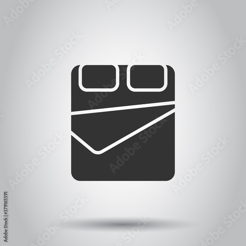 Bed icon in flat style. Bedroom sign vector illustration on white isolated background. Bedstead business concept.