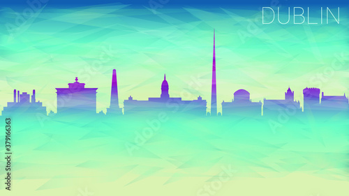 Dublin Ireland. Broken Glass Abstract Geometric Dynamic Textured. Banner Background. Colorful Shape Composition.
