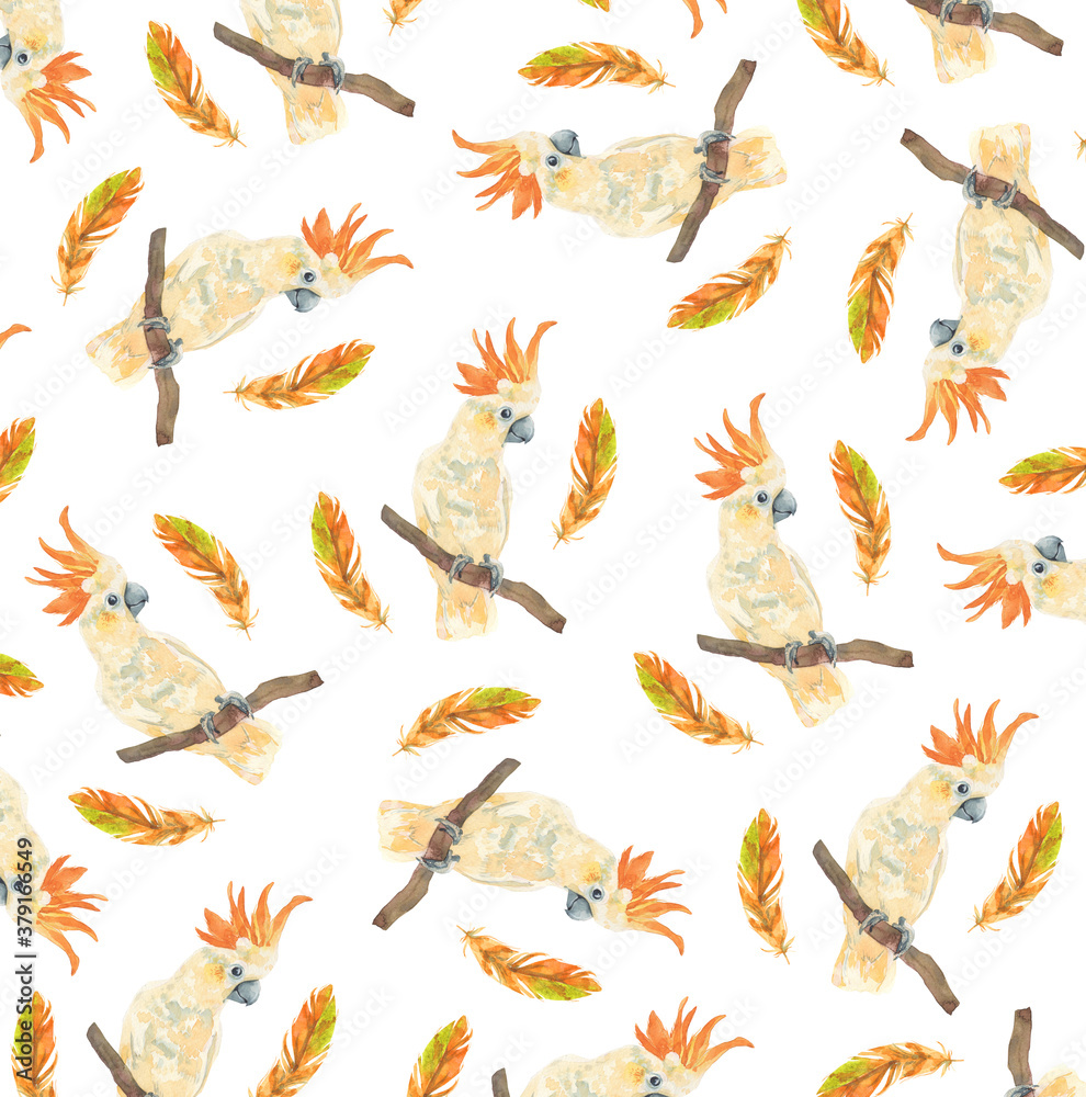 Watercolor pattern with parrots Watercolor pattern with parrots