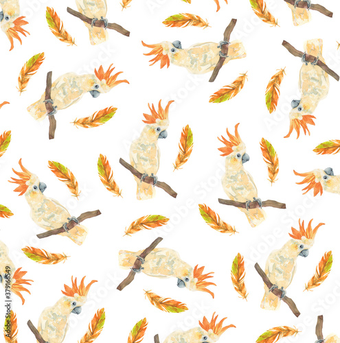 Watercolor pattern with parrots