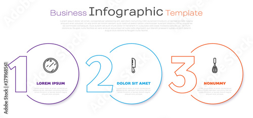 Set line Cutting board, Knife and Kitchen whisk. Business infographic template. Vector.