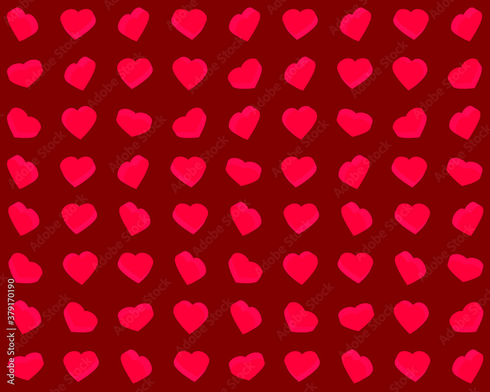 Red hearts on a red background. Vector illustration for fabric design, print for textile, wrapping, wed design, packaging, etc.