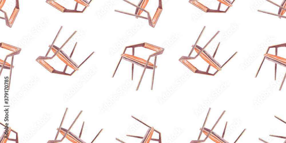 Seamless illustration with a watercolor drawing of a chair. Seamless illustration with a watercolor drawing of a chair.