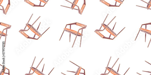 Seamless illustration with a watercolor drawing of a chair.