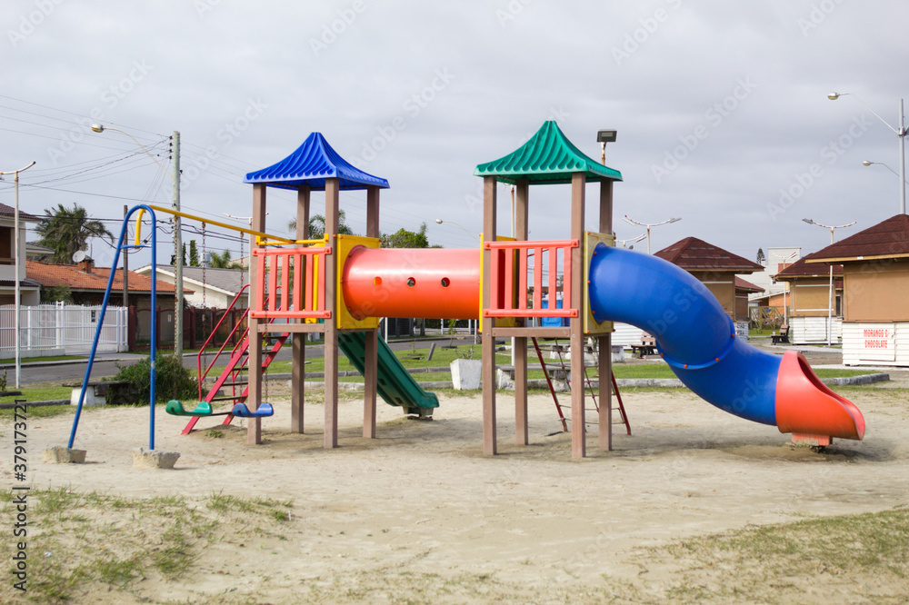 Playground with several toys in a square in Brazil Playground with several toys in a square in Brazil