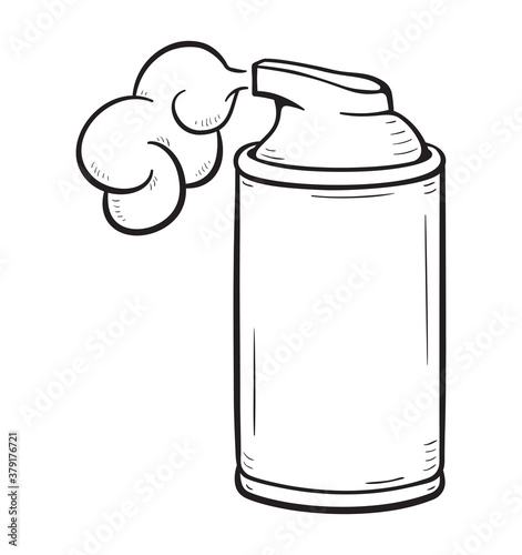 Monochromatic cartoon illustration of  shaving foam spray can. On white background