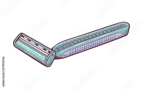 Cartoon illustration of safety razor on white background