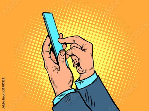 Men hands with a smartphone. Business Internet communication