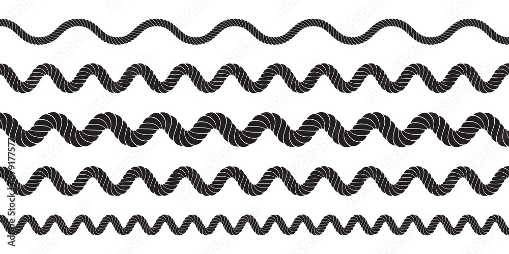 Set of twisted vector rope icon or cordage with loops Set of twisted vector rope icon or cordage with loops