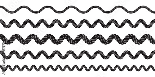 Set of twisted vector rope icon or cordage with loops