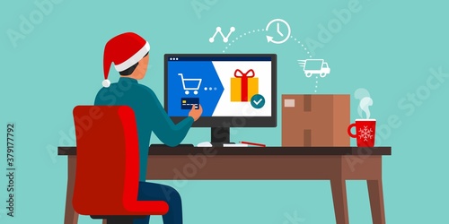 Man ordering Christmas gifts online