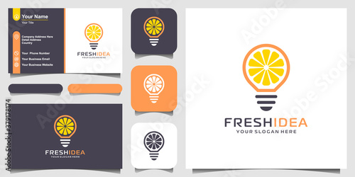 Light bulb and lemon slice Fresh Idea logo design and business card