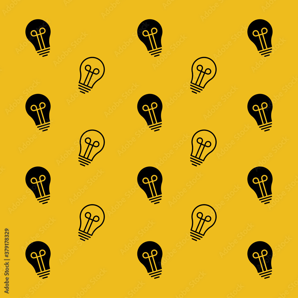 Flat Vector Pattern with Light Bulbs. Business Idea Lamp. Flat Style Texture Background. Science and Education Template. Back to School. Success and leadership. Office Life. Electricity Flat Vector Pattern with Light Bulbs. Business Idea Lamp. Flat Style Texture Background. Science and Education Template. Back to School. Success and leadership. Office Life. Electricity