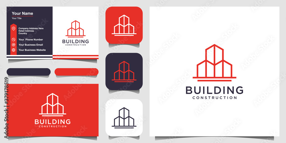 building logo design with line art style. city building abstract For Logo Design Inspiration and business card design building logo design with line art style. city building abstract For Logo Design Inspiration and business card design