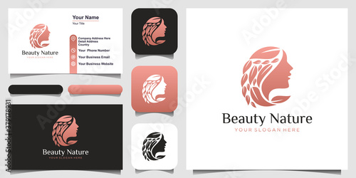 Beautiful woman's face flower star logo and business card design. Abstract design concept for beauty salon, massage, magazine, cosmetic and spa.