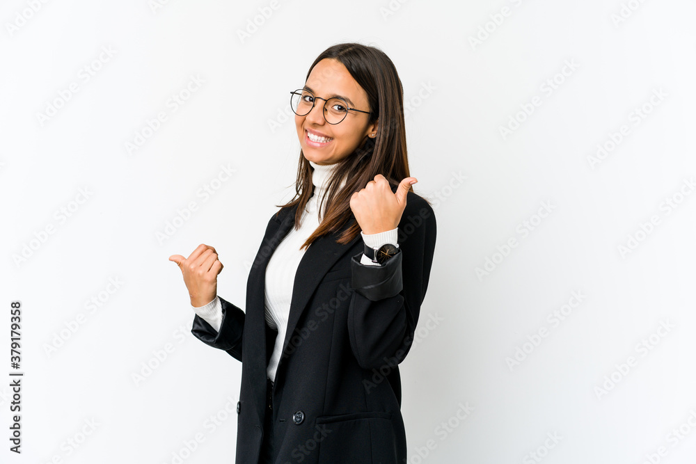 Young mixed race business woman isolated on white background raising both thumbs up, smiling and confident. Young mixed race business woman isolated on white background raising both thumbs up, smiling and confident.