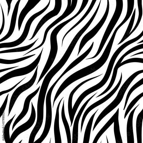 Zebra seamless background, monochrome striped abstract pattern, line print for fabric. Black and white vector background