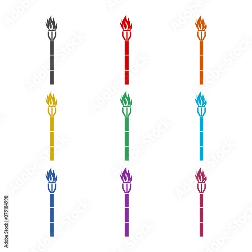Tiki torch icon, color set