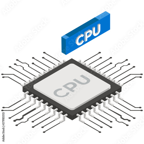 
Ai technology computer microchip, isometric style icon of cpu chip 

