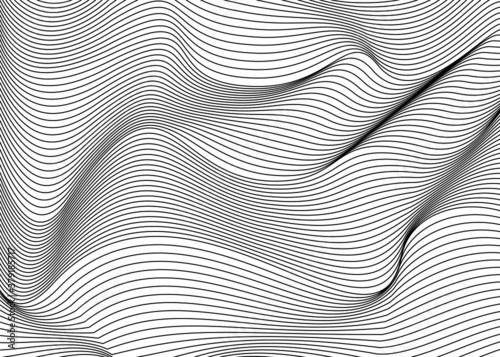 Abstract wavy background of thin black lines on a white background. Modern striped vector pattern