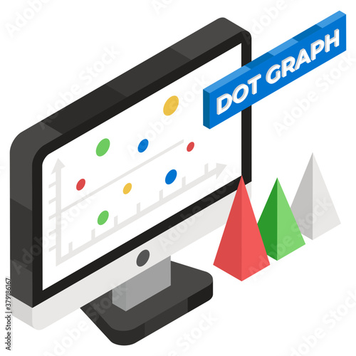 
A statistical chart icon, dot graph in isometric vector 
