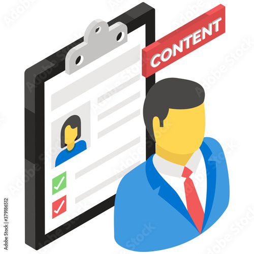 
Person with document, perfect design of  content creator in isometric icon
