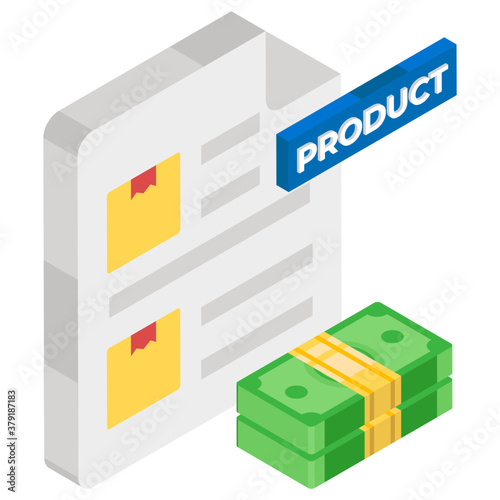 
Isometric vector design of product sale, cash sale recorded on a paper 
 