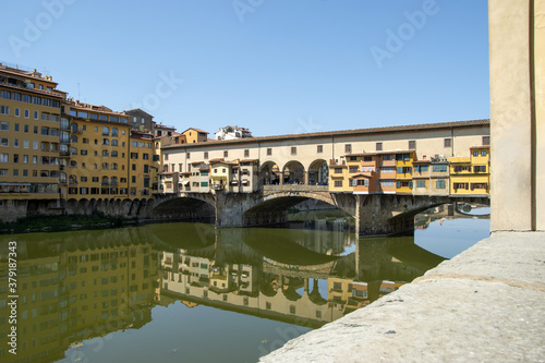 Ponte Vecchio in Florence over the Arno river and Vasari Corridor