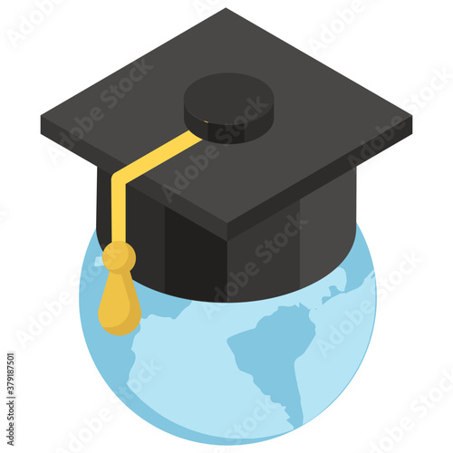 
Global education icon in isometric design, worldwide learning concept    
