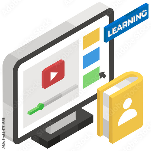 
Online education concept, isometric icon of blended learning 
