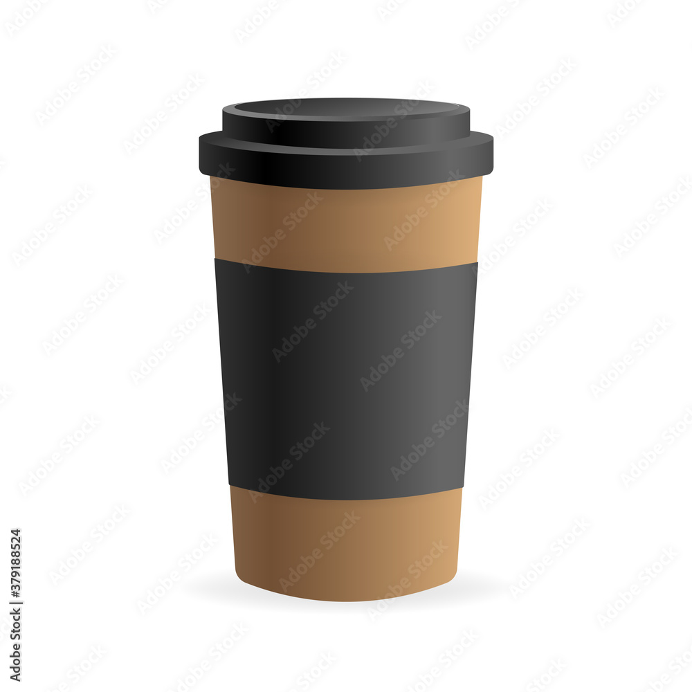 Paper coffee cup in 3d style on white background. Blank mockup. Mock up, template. Coffee drink.