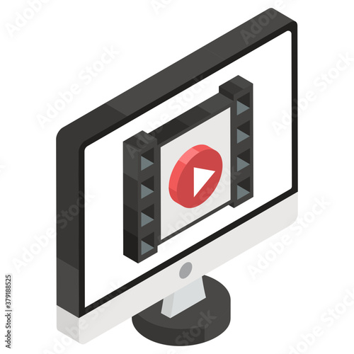 
Icon of watch movies in isometric editable style
