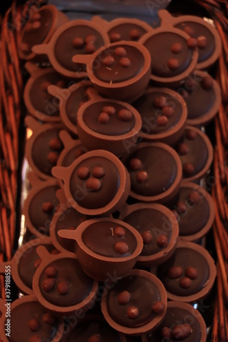 Luxurious chocolate pralines at a market