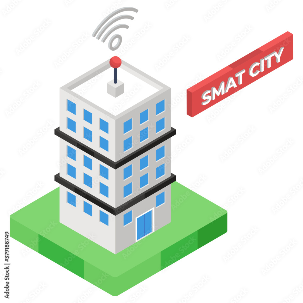 
Smart city vector, skyscraper in modern isometric style 
