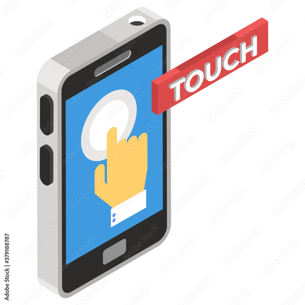 Finger on smartphone, touch screen icon in isometric style, hand gesture
Finger on smartphone, touch screen icon in isometric style, hand gesture