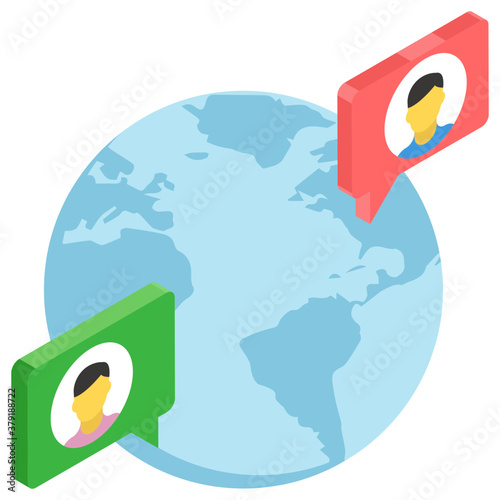 
Globe with speech bubbles, global technology concept icon 

