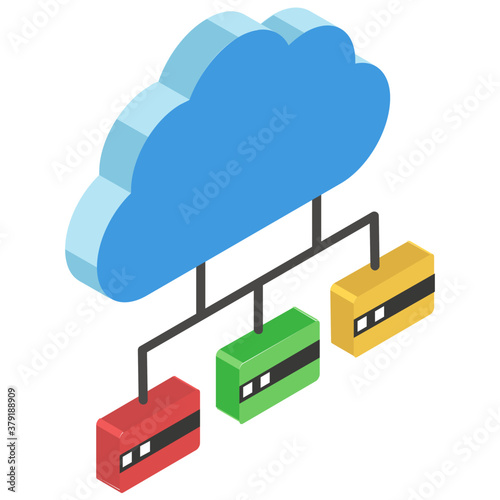 
Cloud connected with server showing distributed database icon
