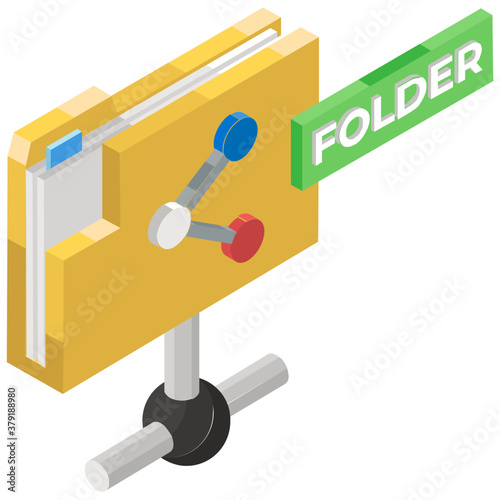 
Icon of shared folder, share symbol on folder in isometric design 
