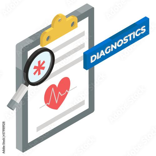 
Isometric vector design of diagnostics, heart on clipboard paper

