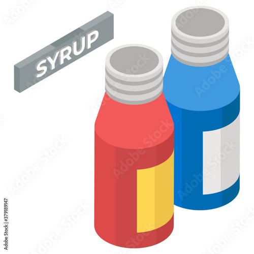 
A trendy style of syrup bottles icon in isometric design
