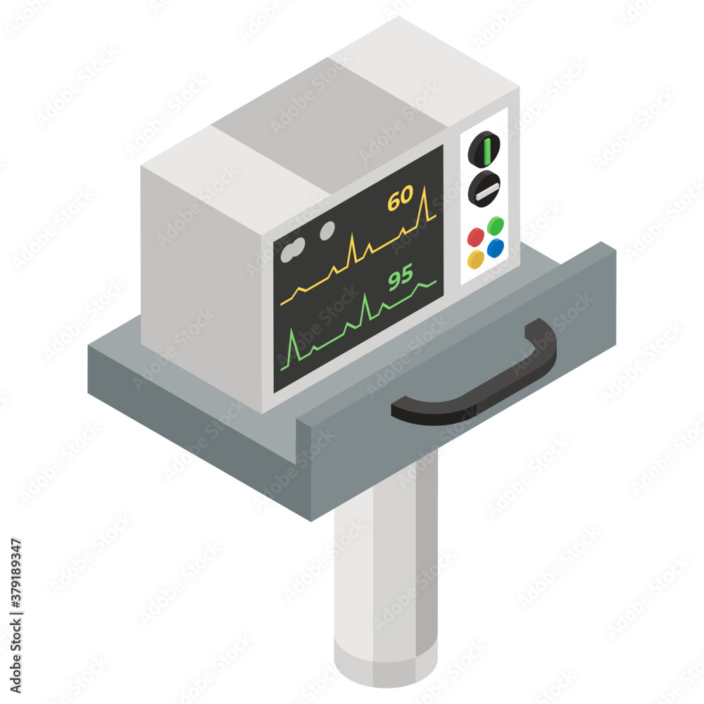 Fototapeta premium Ecg monitoring machine, isometric design of electrocardiogram 