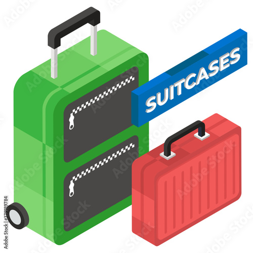 
Travelling duffel and hand rolling bag, isometric icon of luggage 
