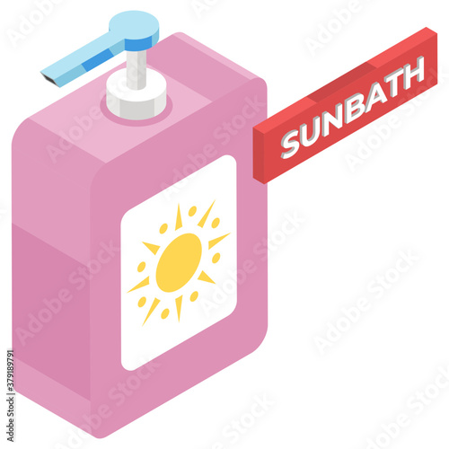 
Body applying cream for suntan skincare, isometric  style icon of sunbath
