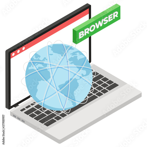 
Browser inside a laptop, isometric style vector of web browser 
