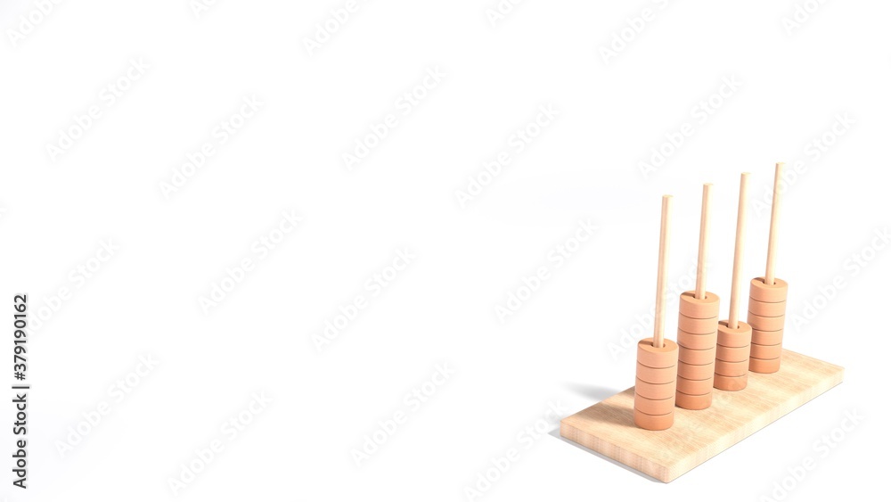 white background with a wooden abacus on the bottom left corner - 3D rendering illustration white background with a wooden abacus on the bottom left corner - 3D rendering illustration